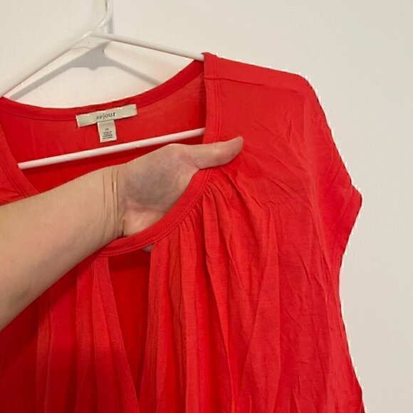NEW NWT SEJOUR Plus Size Twisted Front Top Coral Red / Pink Short Cap Sleeve 2X - Picture 7 of 11